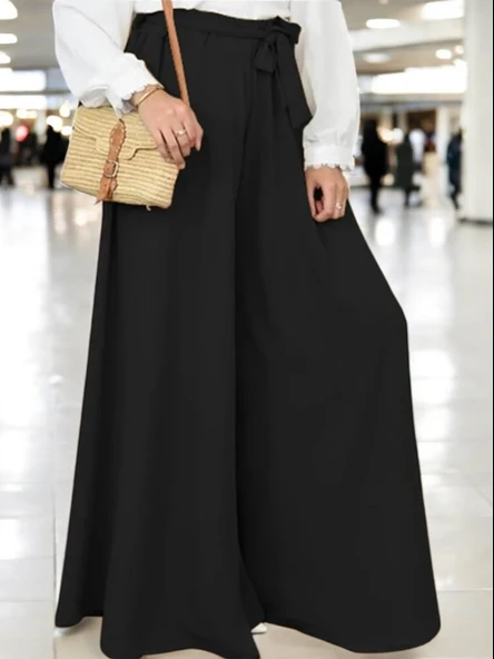 Günlük Kemerli Kadın Keten Pantolon Şalvar - Resim 2