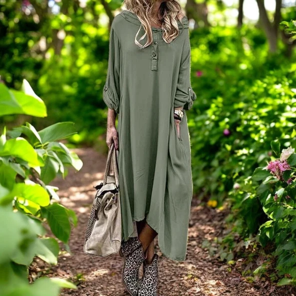 Yazlık Cepli Keten Elbise