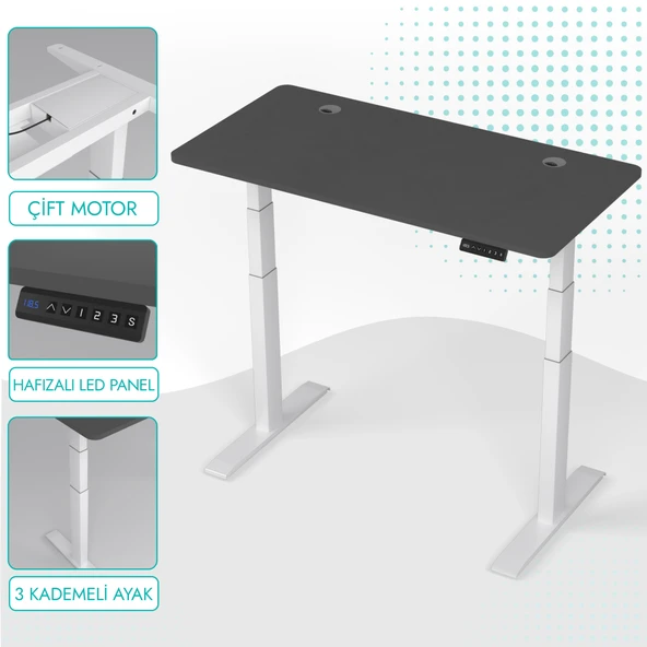 O-Flex Duo Çift Motorlu Elektrikli Yükseklik Ayarlı Masa - 140x70 - Antrasit ürün görseli 1