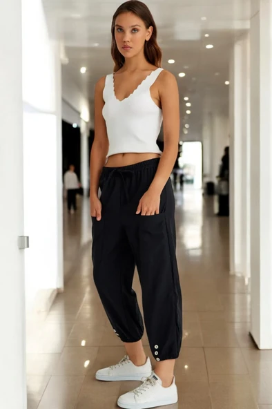 Yazlık Düğme Detaylı Kadın Keten Pantolon - 3