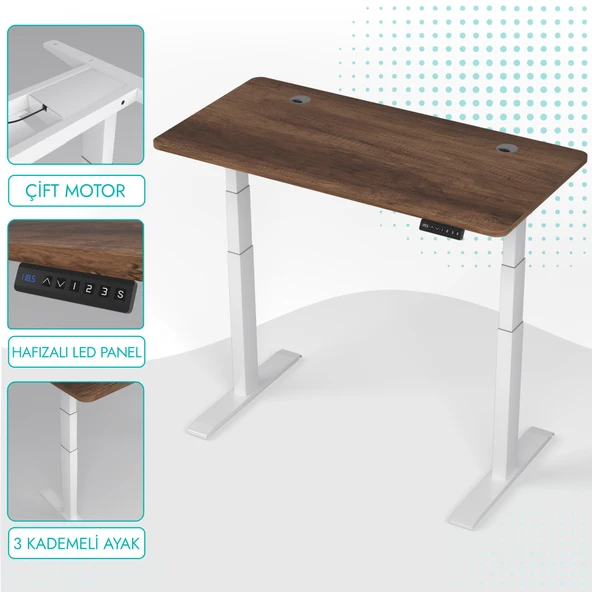 O-Flex Duo Çift Motorlu Elektrikli Yükseklik Ayarlı Masa - 120x60 - Barok