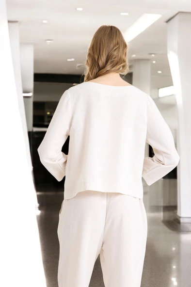 Yazlık Uzun Kol Bluz Pantolon İkili Keten Takım - 11