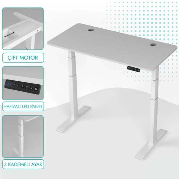 O-Flex Duo Çift Motorlu Elektrikli Yükseklik Ayarlı Masa - 140x70 - Beyaz ürün görseli 1