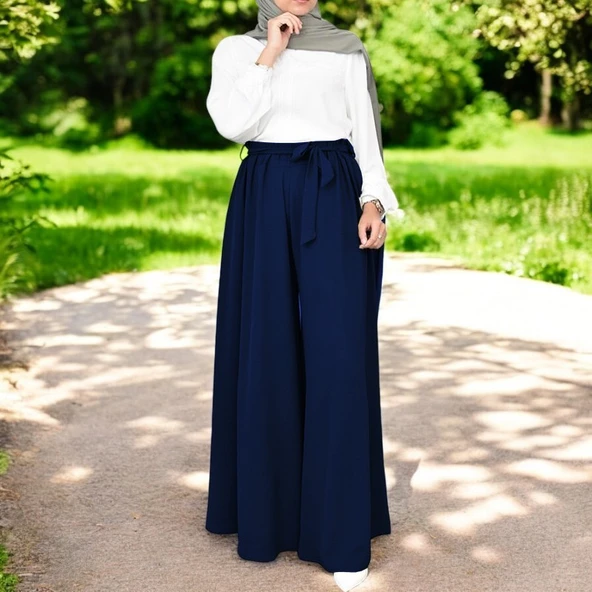 Yazlık Kemerli Keten Şalvar Pantolon