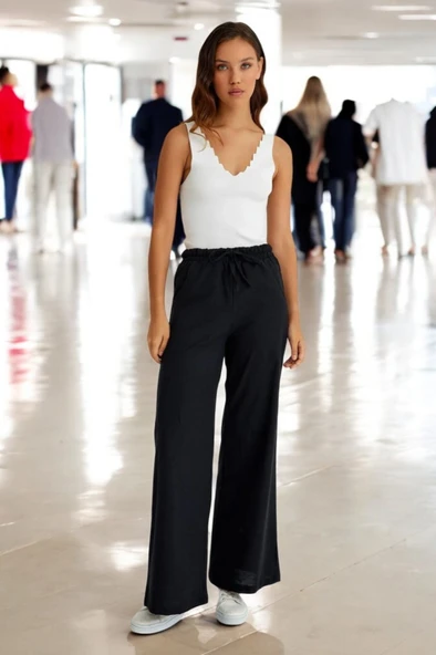 Yazlık Beli Lastikli Keten Pantolon ürün görseli 1