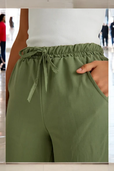 Yazlık Beli Lastikli Rahat Keten Pantolon - 7
