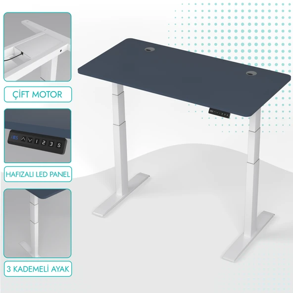 O-Flex Duo Çift Motorlu Elektrikli Yükseklik Ayarlı Masa - 160x80 - Pasifik Mavi