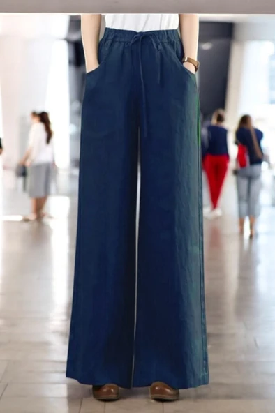 Günlük Beli Bağcıklı Tasarım Keten Pantolon ürün görseli 1