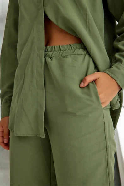 Gömlek Pantolon Rahat İkili Keten Takım - 7