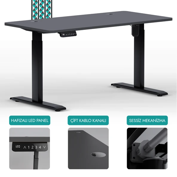 O-Flex Tek Motorlu Elektrikli Yükseklik Ayarlı Masa - 160x80 - Antrasit