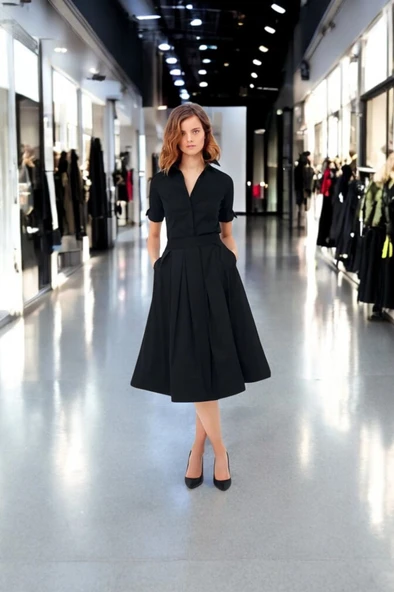 Günlük Keten Ofis Elbisesi - 6