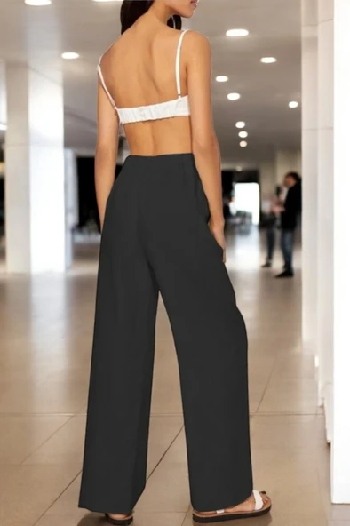 Günlük Beli Bağzıklı Şık Keten Pantolon - 2