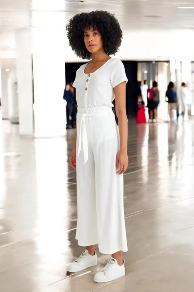 Yazlık Kemerli Şavar Pantolon - 3