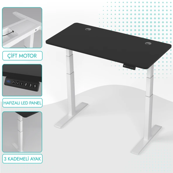 O-Flex Duo Çift Motorlu Elektrikli Yükseklik Ayarlı Masa - 120x60 - Siyah ürün görseli 1