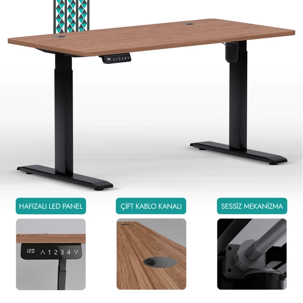 O-Flex Tek Motorlu Elektrikli Yükseklik Ayarlı Masa - 160x80 - Bambu