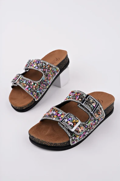 Muggo CRACOW Çift Bantlı Taşlı Ayarlanabilir Kemerli Günlük Kadın Terlik - 10