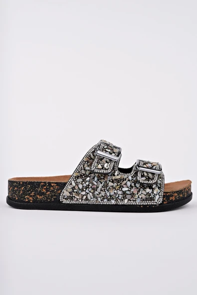 Muggo CRACOW Çift Bantlı Taşlı Ayarlanabilir Kemerli Günlük Kadın Terlik - 2