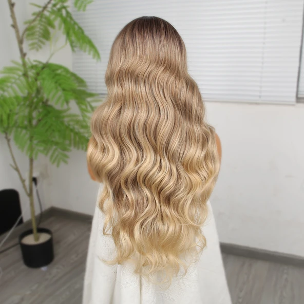 Kumral Balköpüğü Ombre ve Röfleli Tül Peruk - Resim 5