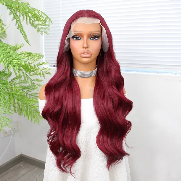 Kızıl Fiber Sentetik Geniş Dalgalı Tül Peruk - Resim 2