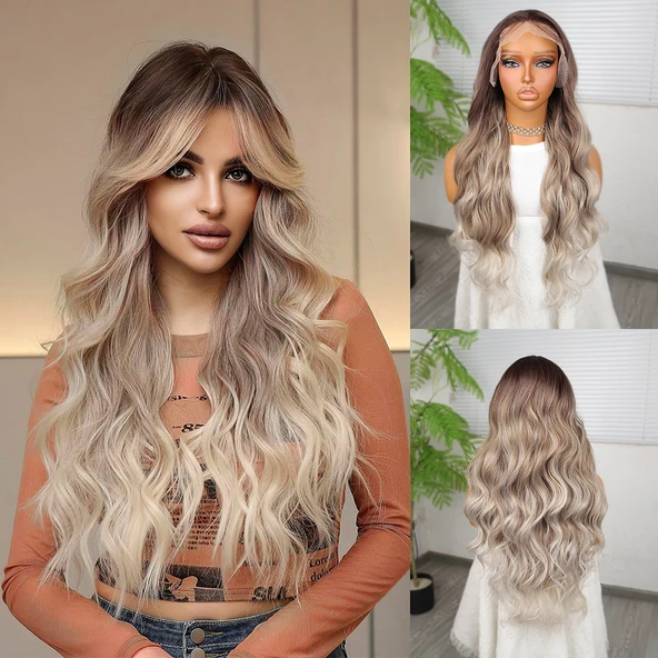 Rus Kumralı Beyaz Platin Ombreli ve Röfleli Tül Peruk ürün görseli