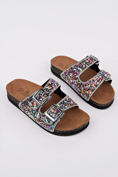 Muggo CRACOW Çift Bantlı Taşlı Ayarlanabilir Kemerli Günlük Kadın Terlik - 11