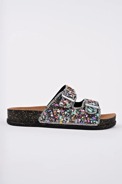 Muggo CRACOW Çift Bantlı Taşlı Ayarlanabilir Kemerli Günlük Kadın Terlik - 9