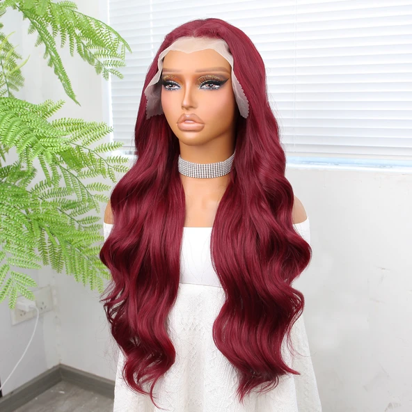 Kızıl Fiber Sentetik Geniş Dalgalı Tül Peruk - Resim 4