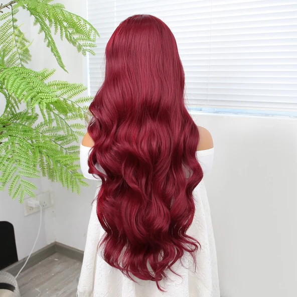 Kızıl Fiber Sentetik Geniş Dalgalı Tül Peruk - Resim 5