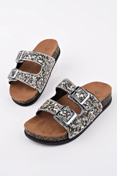 Muggo CRACOW Çift Bantlı Taşlı Ayarlanabilir Kemerli Günlük Kadın Terlik