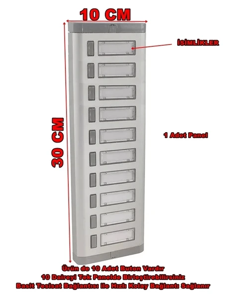 ENDER Işıksız 10lu Etiketli Alüminyum Zil Paneli 10 Butonlu - 2
