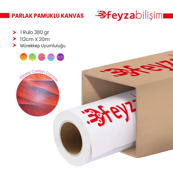 Feyza Bilişim  Cotton Kanvas Parlak %100 Pamuk Tuval 380gr Ecosolvent Latex Uv Uyumlu 122cmx 20 mt ürün görseli