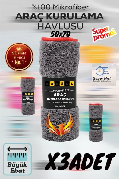 Mikrofiber Oto Kurulama Bezi Büyük Boy 50/70 Cm 3 ADET