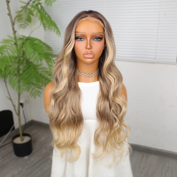 Kumral Balköpüğü Ombre ve Röfleli Tül Peruk - Resim 2