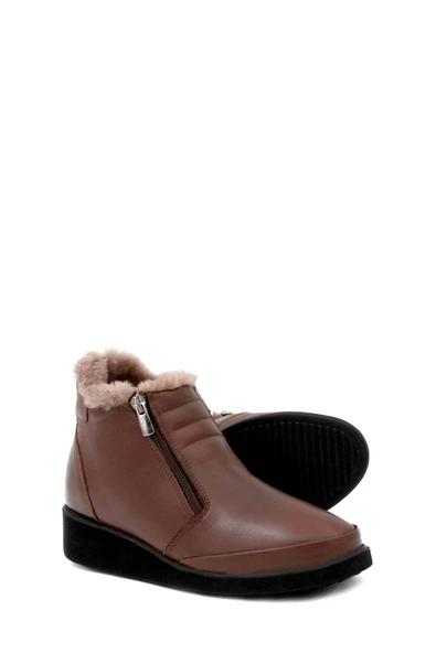Hakiki Deri Kürklü  Kadın Kalın Taban Bot 411KZA707 - Resim 3