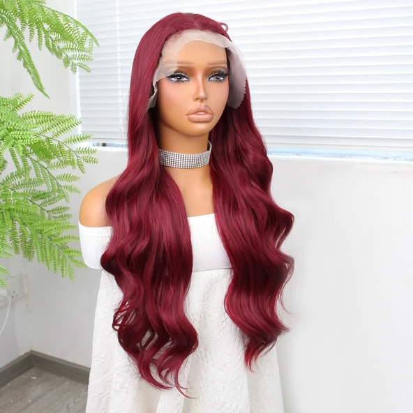 Kızıl Fiber Sentetik Geniş Dalgalı Tül Peruk - Resim 3