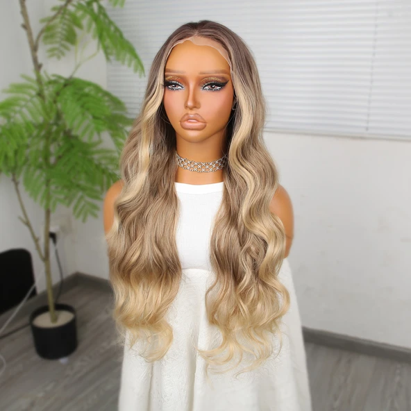 Kumral Balköpüğü Ombre ve Röfleli Tül Peruk - Resim 4