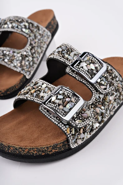 Muggo CRACOW Çift Bantlı Taşlı Ayarlanabilir Kemerli Günlük Kadın Terlik - 8