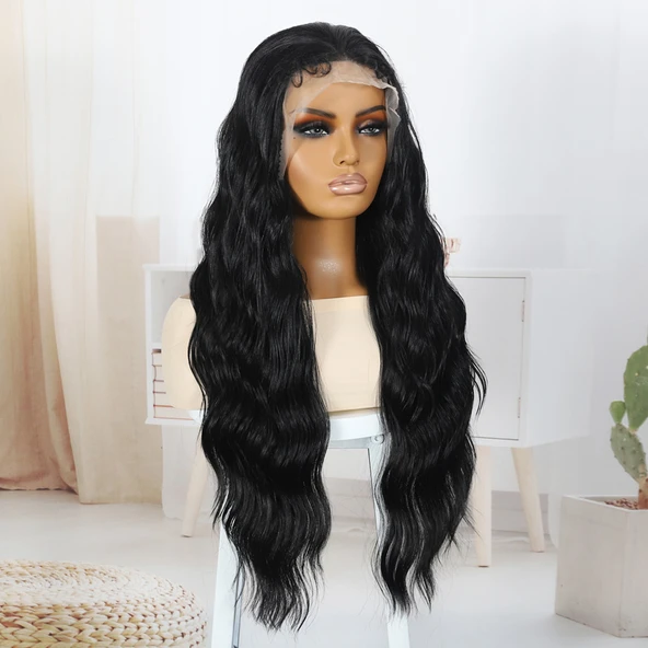 Siyah Bebek Saçlı Fiber Sentetik Tül Peruk - Resim 3