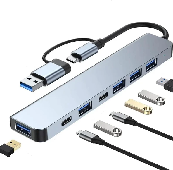 Alfalink Alüminyum 7in1 Usb Hub USB/Type-c To USB 3.0 Tak Çalıştır 100W PD Şarj MacBook Air/Pro Uyumlu ürün görseli