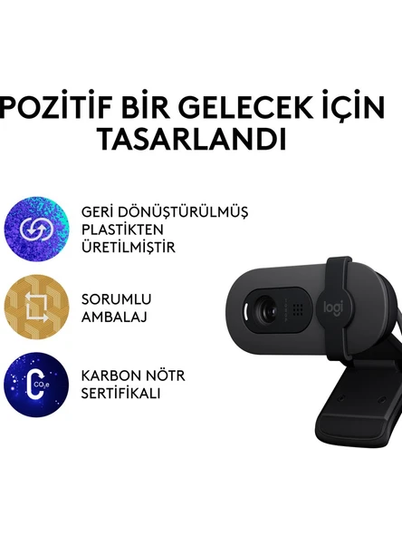 Logitech BRIO 100 Full HD 1080p Gizlilik Kapaklı Mikrofonlu Web Kamerası - Siyah - Resim 9