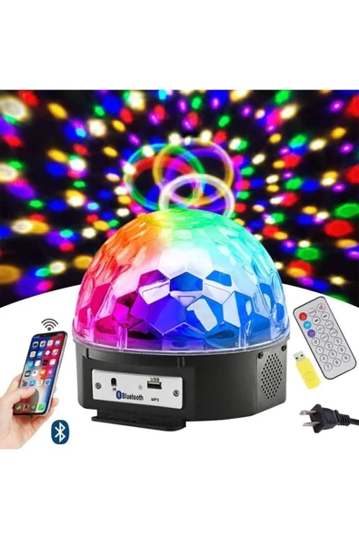 Led Cristal Sihirli Küre Bluetooth'lu Uzaktan Kumandalı Mp3 Çalarlı Parti Ve Disko Topu 30w