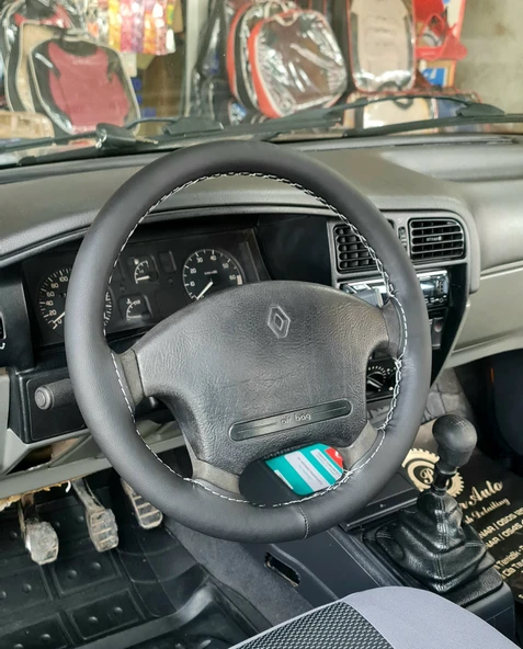 Dikmeli Direksiyon Kılıfı Renault 19 Uyumlu Soft Siyah Deri Siyah İpli ürün görseli 1