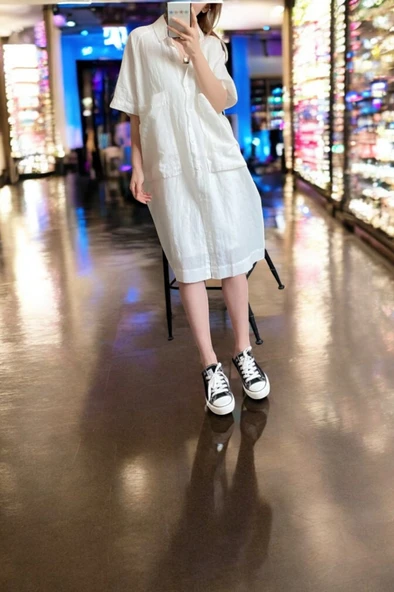 Günlük Cep Detaylı Şık Elbise - Resim 2