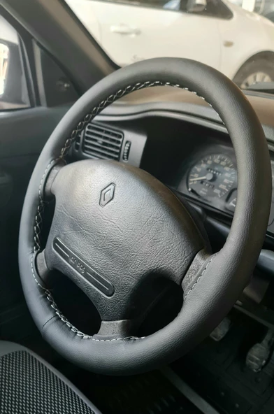 Dikmeli Direksiyon Kılıfı Renault 19 Uyumlu Soft Siyah Deri Siyah İpli - Resim 3