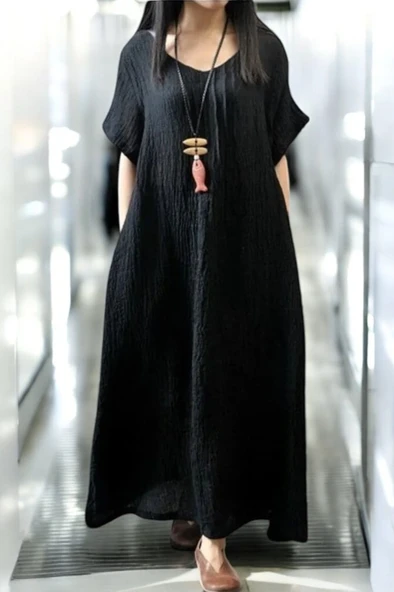 Yazlık Rahat Keten Elbise - Resim 3