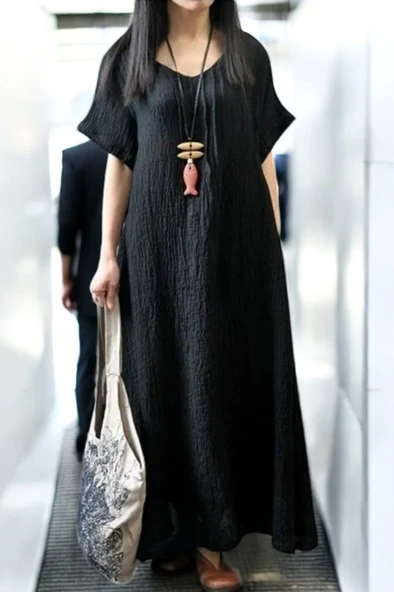 Yazlık Rahat Keten Elbise ürün görseli 1