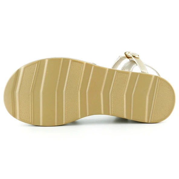 Erkan Saçmacı Bej Saten Altın Kristal Taşlı Platform Sandalet - 5