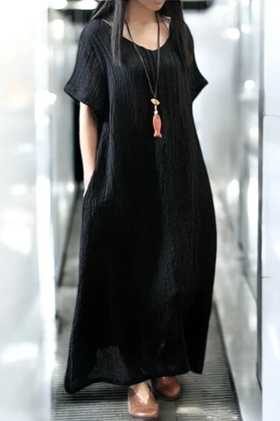 Yazlık Rahat Keten Elbise - Resim 2