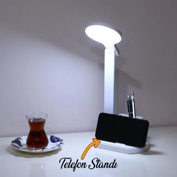 Masa Lambası Şarjlı Gece Lambası Dokunmatik 3 Renk Telefon Tutucu Kademeli Çalışma Okuma Işığı 10w - Resim 5