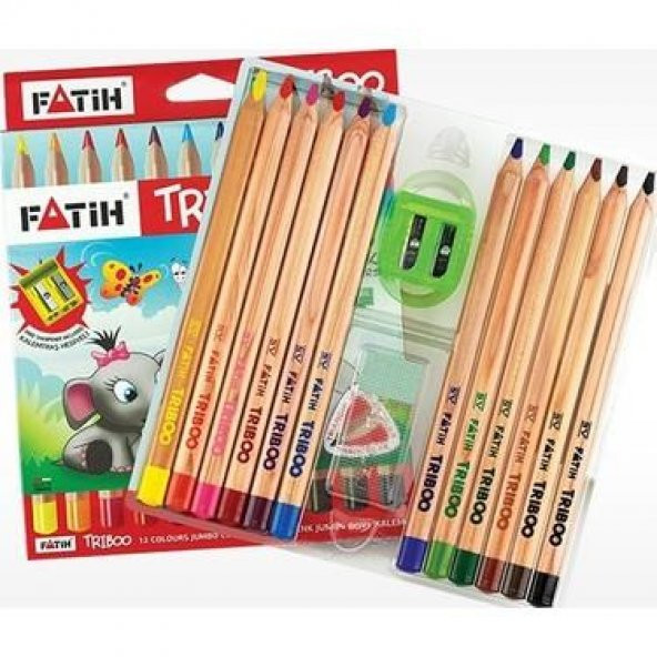 12 Renk Jumbo Kuruboya Kalemtraş Hediyeli Fatih Triboo Jumbo Kuru Boya 12 Renk Karton Kutu Kalemtraş Hediyeli - 2